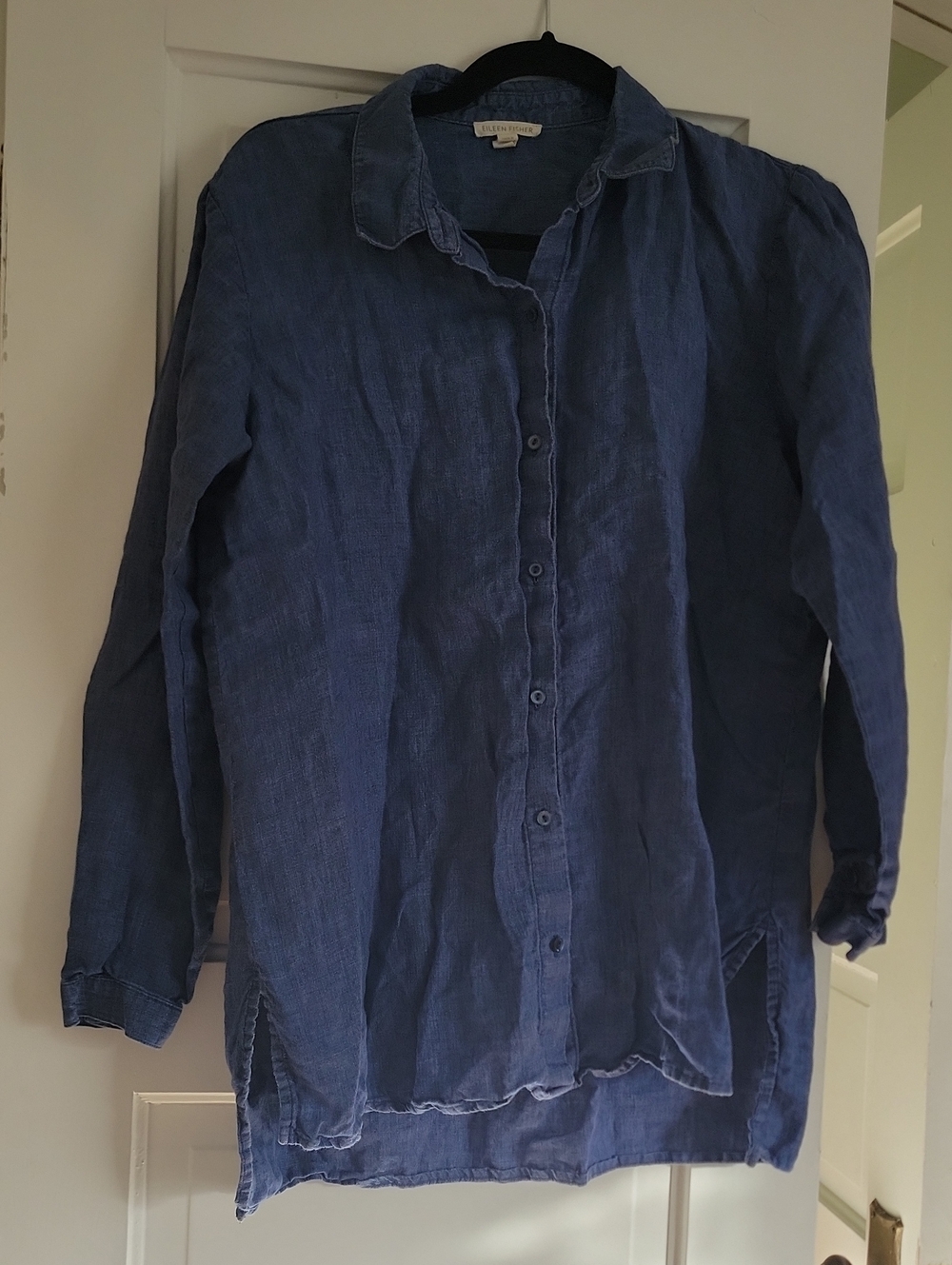 Eileen Fisher Indigo Linen Casual Button-Down Shirt - M